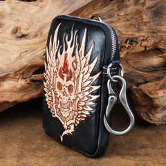 Cool Leather Mens Skull Biker Belt Pouch Waist Bag Side Bag Shoulder Bag for Men