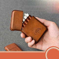 Handmade Beige Leather Mens 10pcs Cigarette Holder Case Cool Custom Cigarette Case for Men