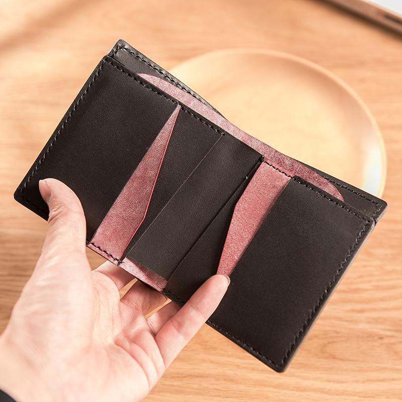 Handmade Leather Mens Cool Slim Leather Wallet Men Small Wallets Bifold for Men