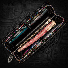 Handmade Leather Chinese Monster Mens Long Chain Biker Wallet Tooled Leather Wallet With Chain Wallets for Men