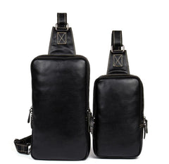 Cool Black Leather Mens Cool Sling Bag Black Crossbody Pack Chest Bag for men