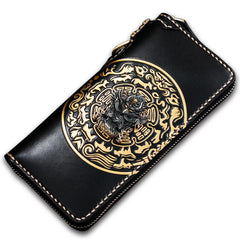 Handmade Leather Tibetan Mens Biker Chain Wallet Cool Leather Wallets Long Clutch Wallets for Men