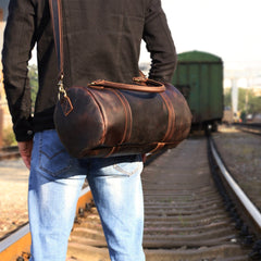 Genuine Leather Mens Bucket Bag Cool Weekender Bag Travel Bag Duffle Bags Overnight Bag Holdall Bag for men