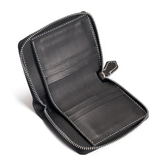 Cool Leather Mens Slim Leather Small Wallets Zipper billfold Wallets Bifold for Men