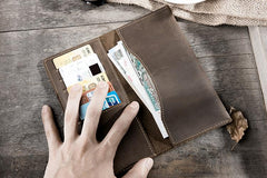 Handmade Leather Mens Clutch Wallet Cool Leather Wallet Long Phone Wallets for Men