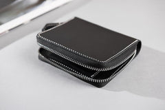Cool Leather Mens Slim Leather Small Wallets Zipper billfold Wallets Bifold for Men