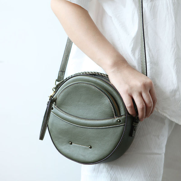 Cute Leather Womens Stylish Circle Crossbody Bag Purse Round Shoulder Bag for Women
