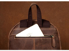 Brown Casual Mens Leather 15-inch Large Laptop Backpacks Brown Travel Backpacks School Backpacks for men