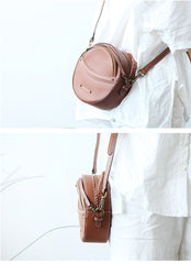 Cute Leather Womens Stylish Circle Crossbody Bag Purse Round Shoulder Bag for Women