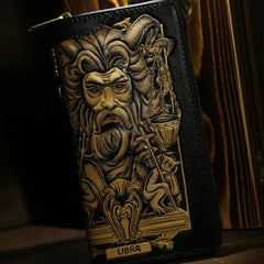 Handmade Leather Tooled Constellation Biker Wallet Mens Cool Chain Wallet Trucker Wallet with Chain