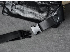Cool Black Leather Fanny Pack Mens Black Waist Bag Hip Pack Black Belt Bag for Men