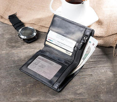Cool Handmade Leather Mens Slim Small Wallet billfold Wallets Bifold for Men