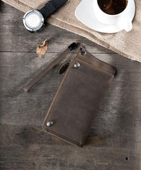 Handmade Leather Mens Cool Long Chain Wallet Phone Biker Trucker Wristlet Wallet