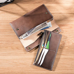 Handmade Leather Mens Clutch Wallet Cool Leather Wallet Long Phone Wallets for Men