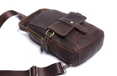 Genuine Leather Mens Cool Chest Bag Sling Bag Coffee One shoulder Backpack for men