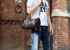 Genuine Leather Mens Barrel Bag Cool Weekender Bag Travel Bag Duffle Bags Overnight Bag Holdall Bag for men