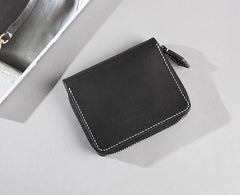 Cool Leather Mens Slim Leather Small Wallets Zipper billfold Wallets Bifold for Men