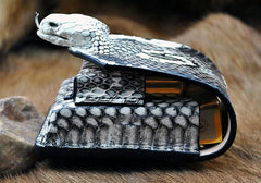 Cool Leather Mens Snake Cigarette Case Cigarette Holder Belt Pouch with Belt Loop for Men