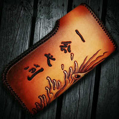 Handmade Leather Tooled Buddha&Demon Mens Chain Long Biker Wallet Cool Leather Wallet With Chain Wallets for Men