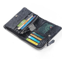 Handmade Leather Mens Cool Long Leather Wallet Zipper Wristlet Clutch Wallet