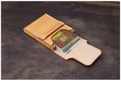 Handmade Wooden Brown Leather Mens Wallet Small Card Holder Coin Wallet for Men