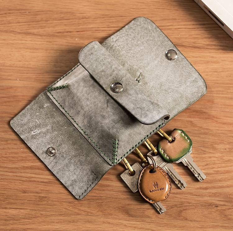 Key Holder | Grey Buttero | Key Case | Pouch | Embossed | Customized |  Personalized Handmade Leather | Made to Order