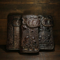 Handmade Leather Crocodile skin Biker Wallet Mens Cool Chain Wallet Trucker Wallet with Chain
