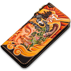 Handmade Leather Tooled At Whim Mens Chain Biker Wallet Cool Leather Wallet Long Phone Wallets for Men