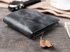Cool Handmade Leather Mens Slim Small Wallet billfold Wallets Bifold for Men