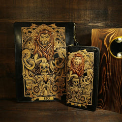 cool wallets Handmade Tooled Leather Biker Wallet Constellation Mens Cool Chain Wallet Trucker Wallet with Chain