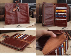 Handmade Leather Mens Long Chain Biker Wallet Cool Leather Wallet Slim Wallets for Men