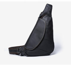 Genuine Black Leather Mens Cool SLing Pack Chest Bag Black Sling Bag Crossbody Bag Pack for men