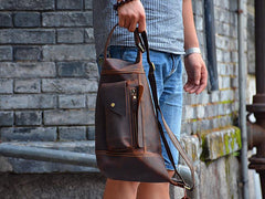Cool Leather Mens Chest Bag Sling Bags Sling Crossbody Bag Travel Sling Bag for men