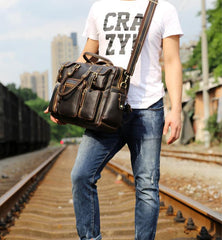 Genuine Leather Mens Cool Weekender Bag Travel Bag Duffle Bags Briefcase Messenger Bag for men