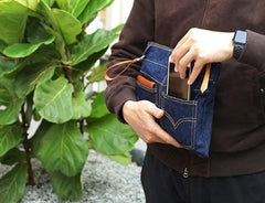 Unique Blue Jean Mens Clutch Bag Cool Wristlet Wallet Zipper Clutch Wallet For Men