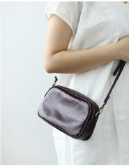 Cute Leather Womens Small Crossbody Bag Purse Double Zipper Shoulder Bag for Women