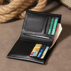 Leather Mens Black Small Leather Wallet Men Small Wallets Bifold for Men