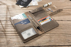 Cool Leather Mens Travel Long Wallet Passport Leather Wallet Long Wallet for Men
