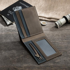 Handmade Leather Mens Cool Slim Leather Wallet Men Small billfold Wallets Bifold for Men