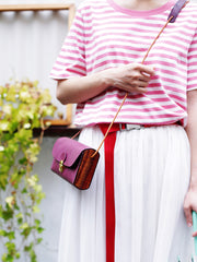 Vintage LEATHER Wooden WOMEN Small Cell Phone SHOULDER BAG Crossbody Purse FOR WOMEN