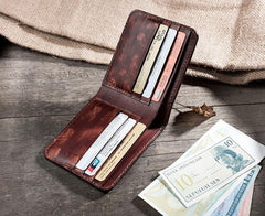 Handmade Leather Mens Cool Slim Leather Wallet Men Small Wallets Bifold for Men