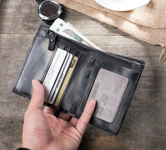 Cool Handmade Leather Mens Slim Small Wallet billfold Wallets Bifold for Men