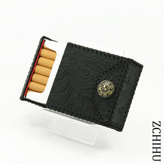 Handmade Cool Leather Mens Black Engraved Cigarette Holder Case Cigarette Holder for Men