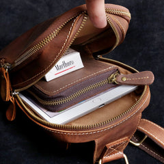Genuine Leather Mens Sling Bag Cool Chest Bag Crossbody Pack Travel Sling Pack for men
