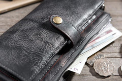 Handmade Leather Mens Biker Wallet Cool Leather Wallet Long Wrist Wallets for Men