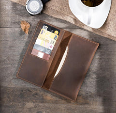 Handmade Leather Mens Clutch Wallet Cool Leather Wallet Long Phone Wallets for Men