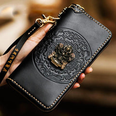 Handmade Leather Tibetan Mens Biker Chain Wallet Cool Leather Wallets Long Clutch Wallets for Men