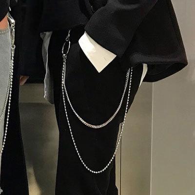 Fashion Men's Womens Double Bead Stainless Steel Pants Chains