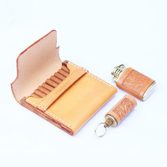 Handmade Wooden Leather Mens Cigarette Case Cool Beige Custom Cigarette Holder for Men