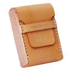 Cool Wooden Leather Mens 20pcs Cigarette Case Custom Beige Cigarette Holder for Men